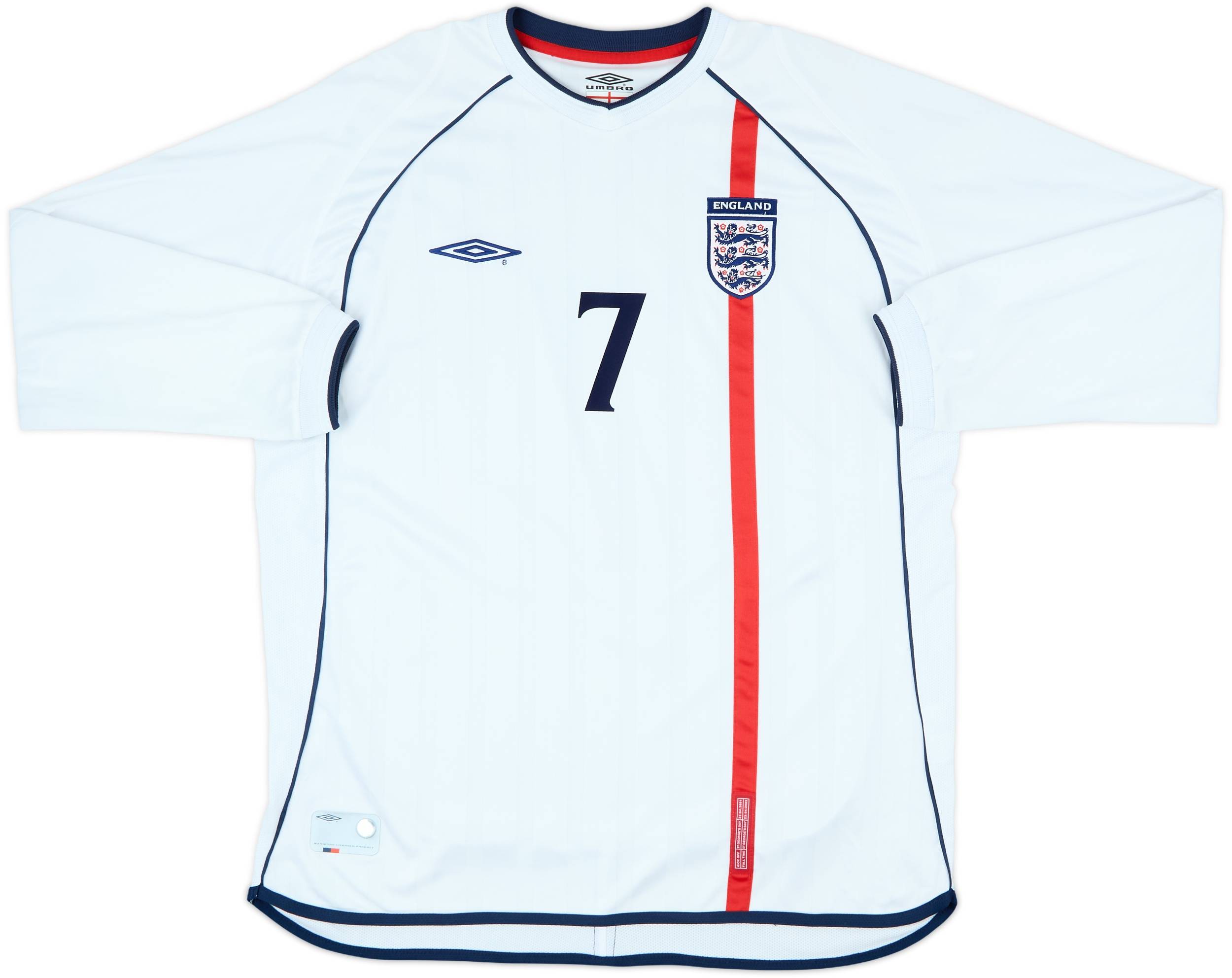 2001-03 England Home L/S Shirt Beckham #7 - 9/10 - (XL)