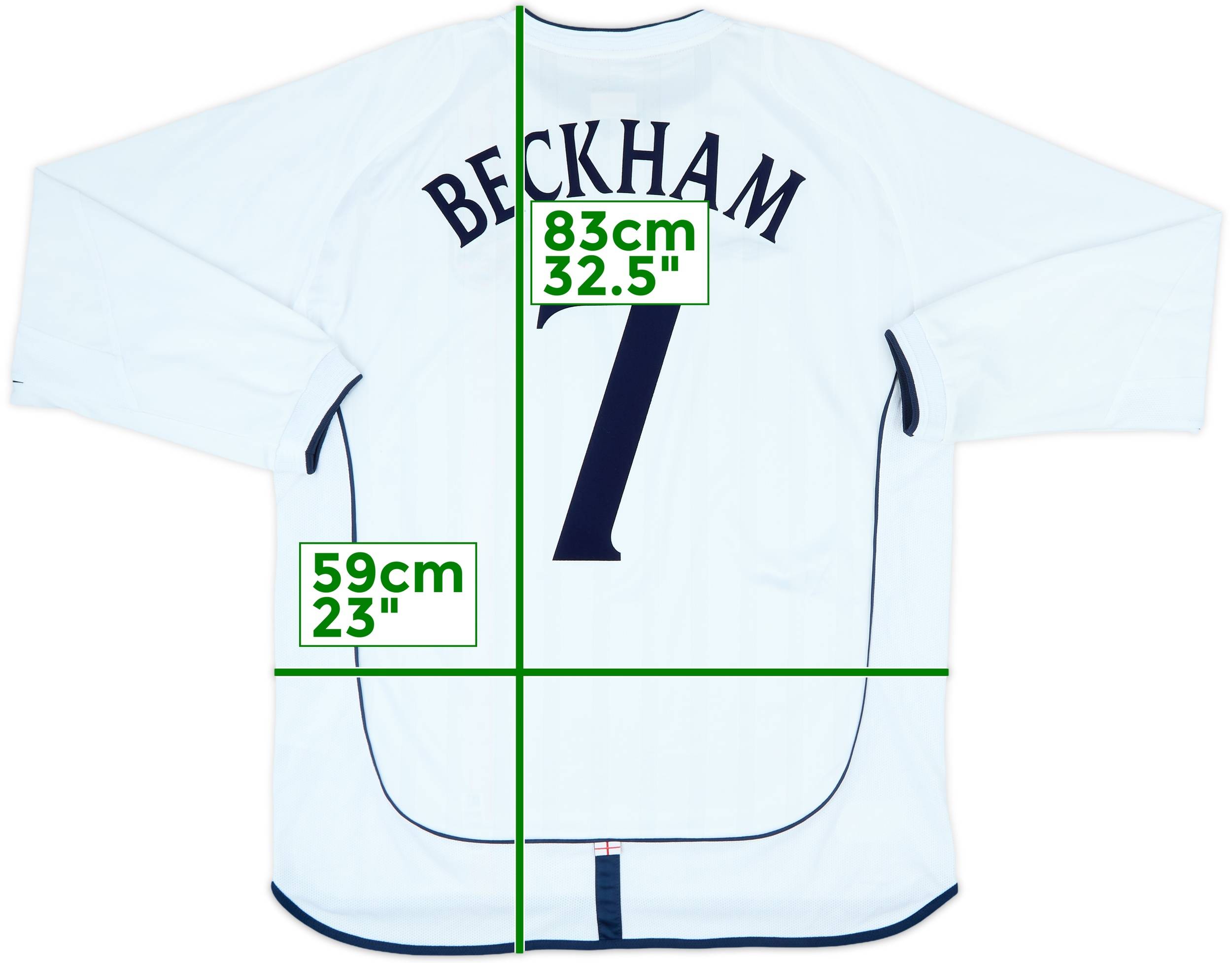 2001-03 England Home L/S Shirt Beckham #7 - 9/10 - (XL)