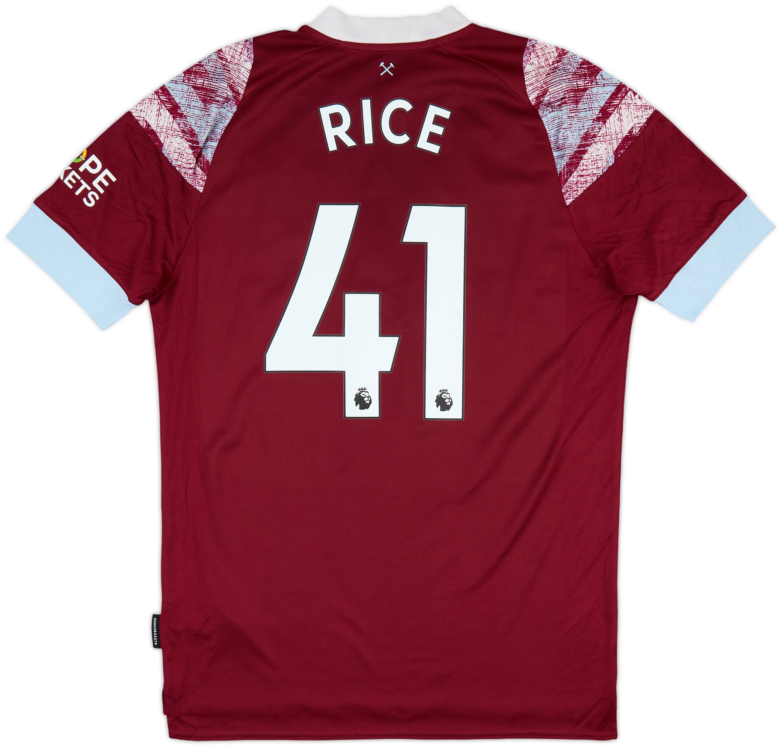 【公式】アクセサリーの激安通販 2022-23 West Ham Home Shirt Rice #41 - 6/10 - (M) 応援グッズ