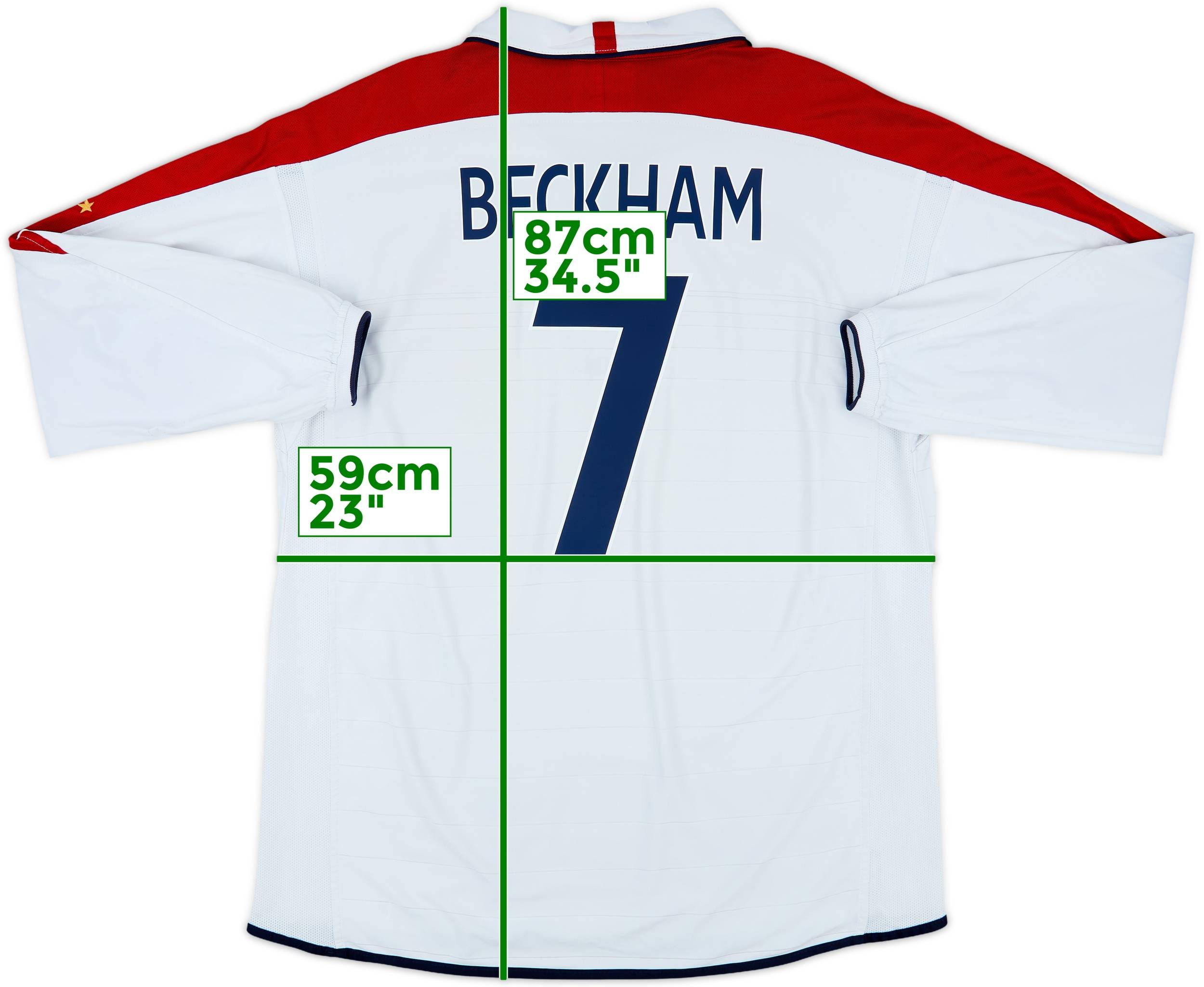 【国内正規 01-03 England  L/S Beckham #7】 2003-05 England Home L/S Shirt Beckham #7 - 7/10 - (XXL)