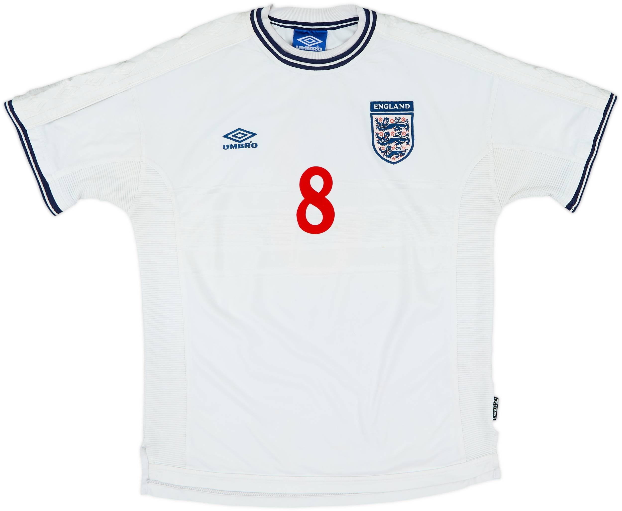 【99/01 Umbro England home Scholes #8】 1999-01 England Home Shirt Scholes #8 - 9/10