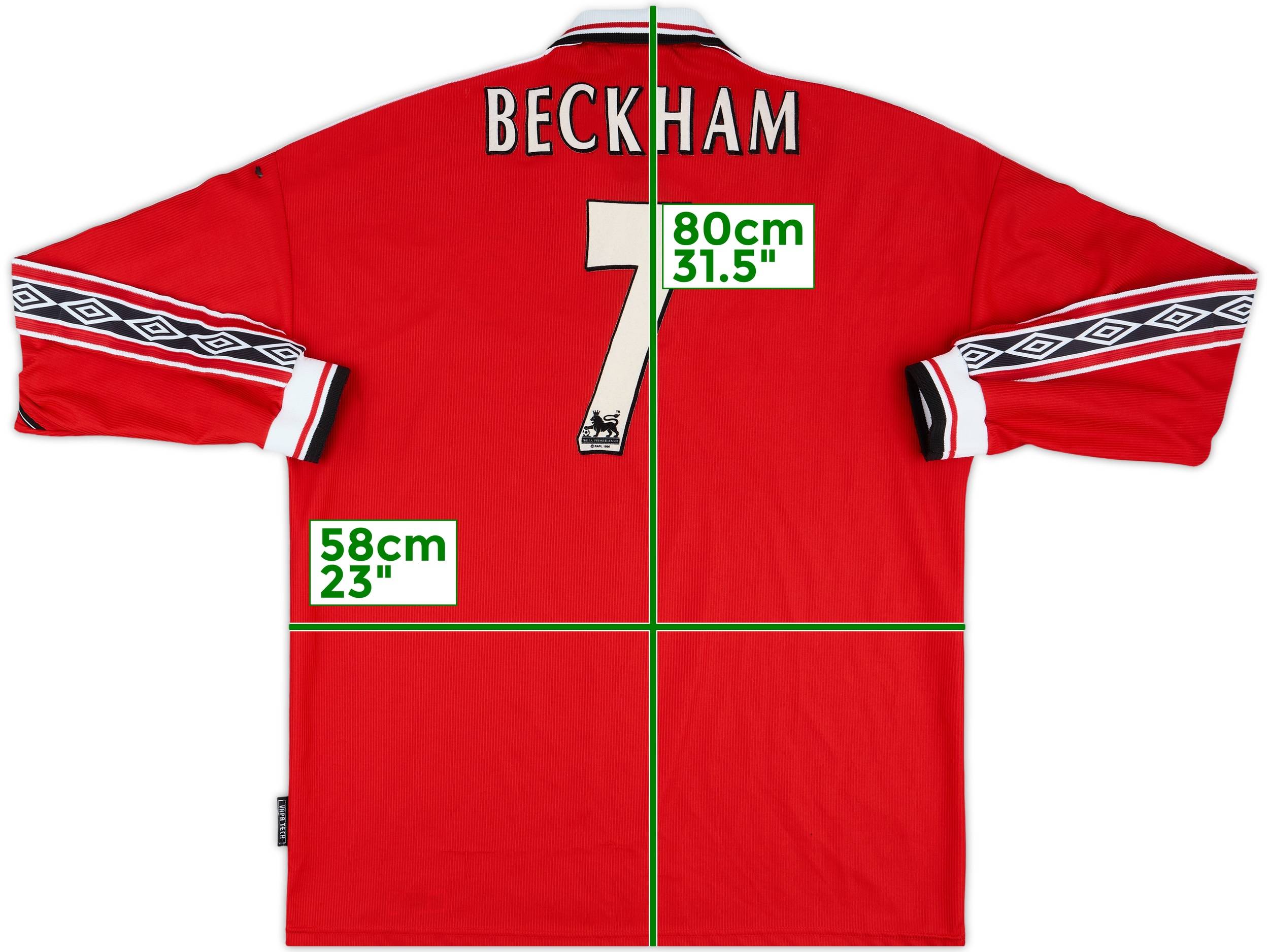 1998-00 Manchester United Home L/S Shirt Beckham #7 - 8/10