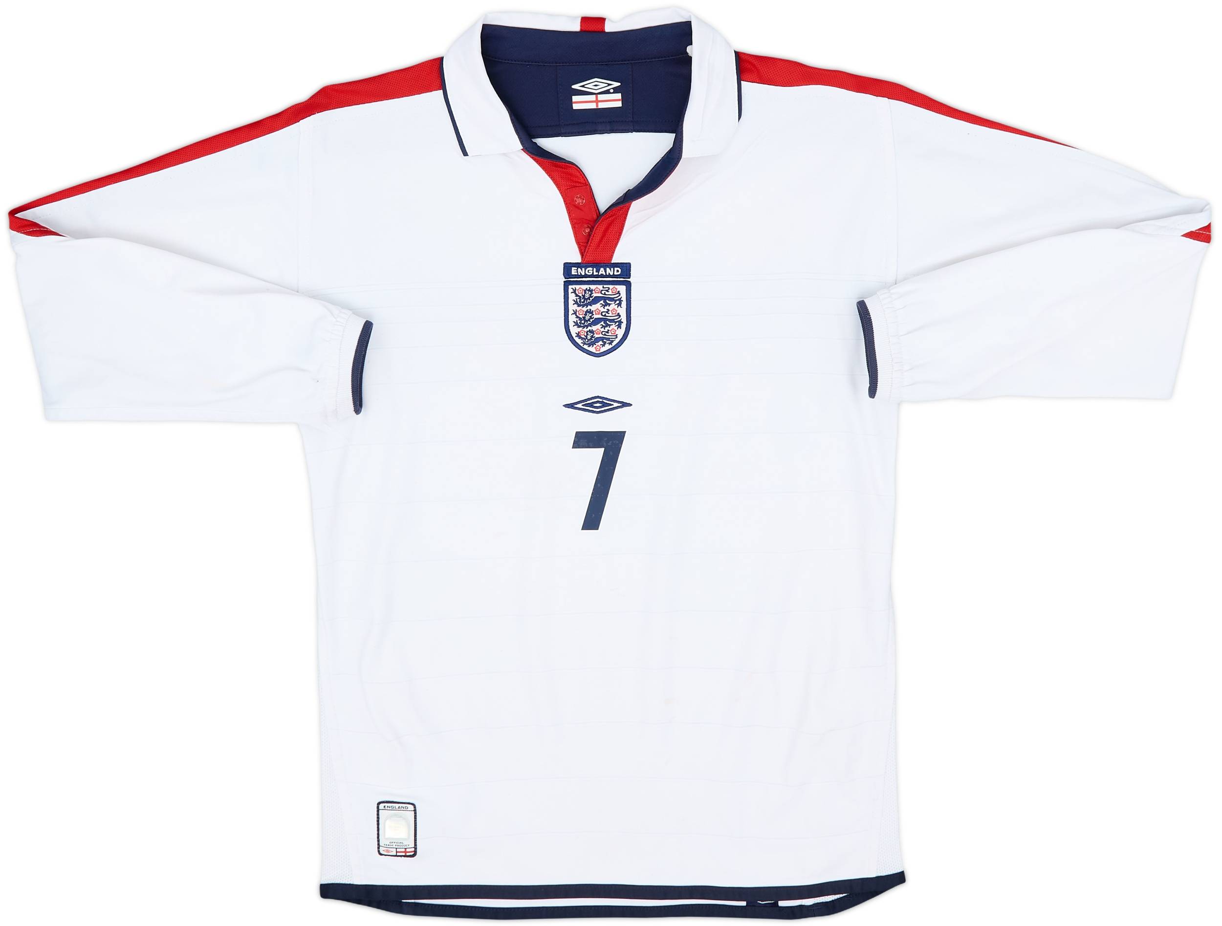 【国内正規 01-03 England  L/S Beckham #7】 2003-05 England Home L/S Shirt Beckham #7 - 5/10 - (L.Boys)