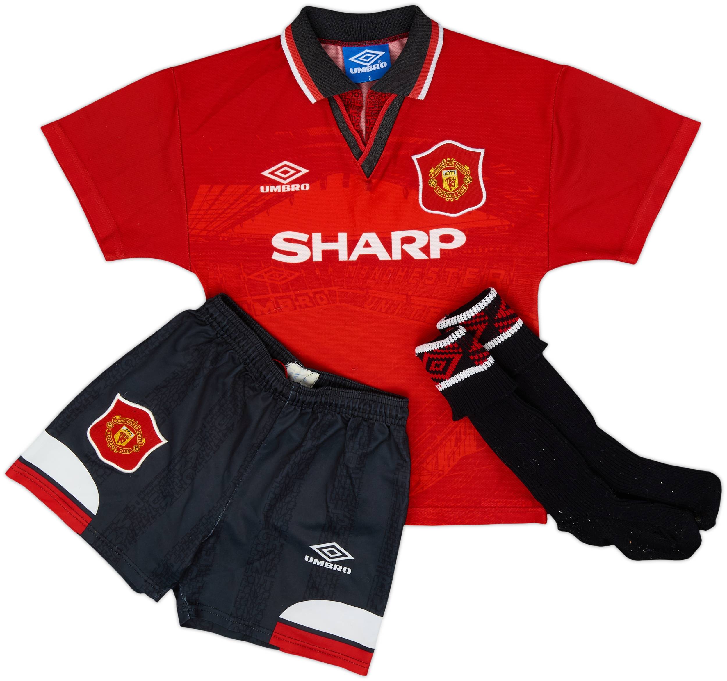 1994-96 Manchester United Home Full Kit - 8/10 - (S.Boys)