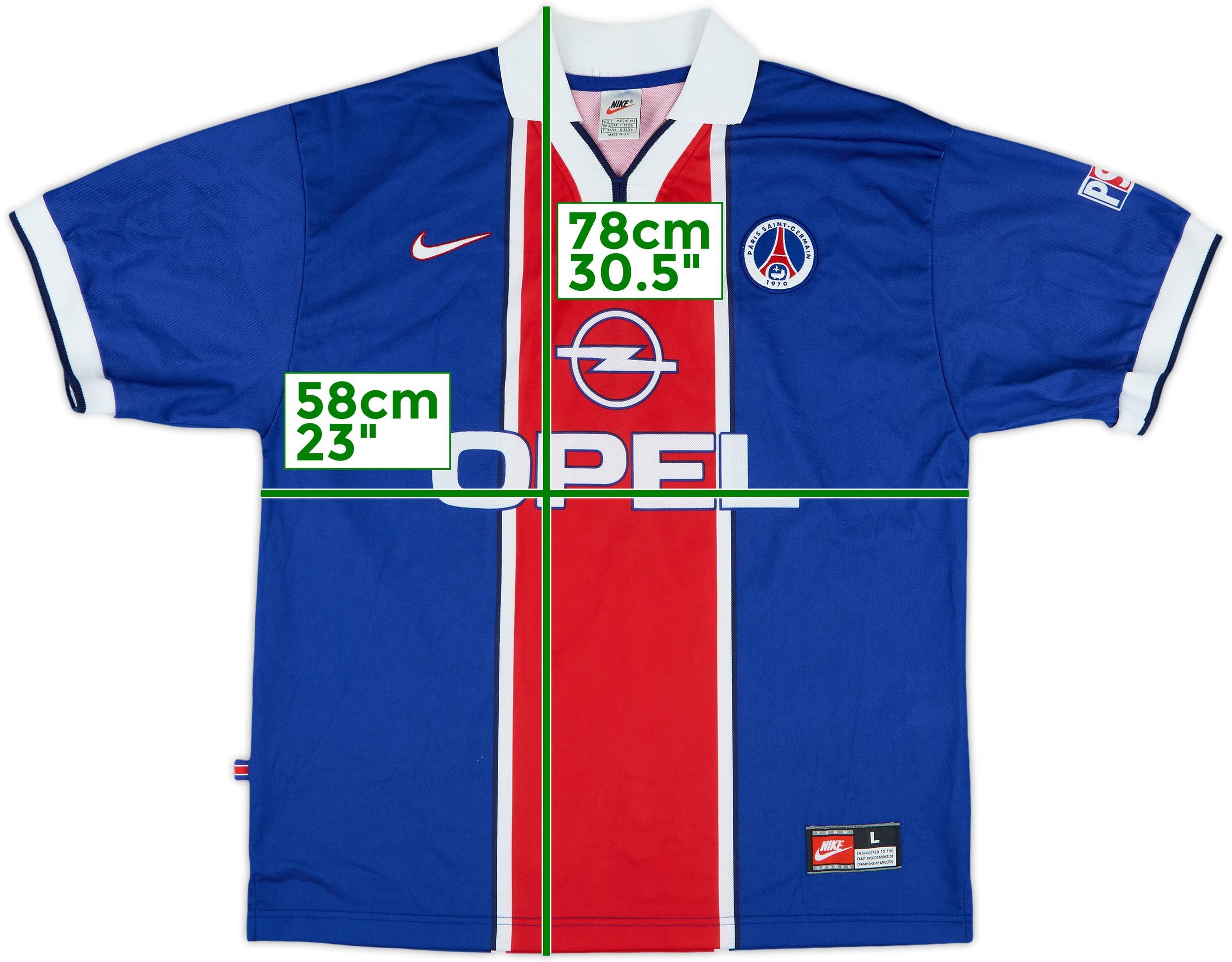 パリサンジェルマン 1997-1998ユニフォーム 1997-98 Paris Saint-Germain Home Shirt - 8/10 - (L)