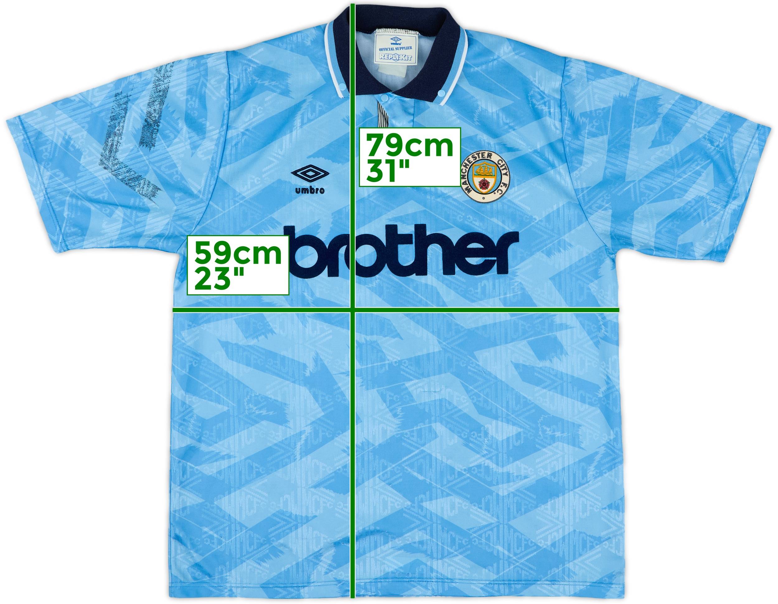 ウェア Manchester City 1990/1991 Home Uniform Manchester City 1989 - 1991 Home football Umbro Score Draw