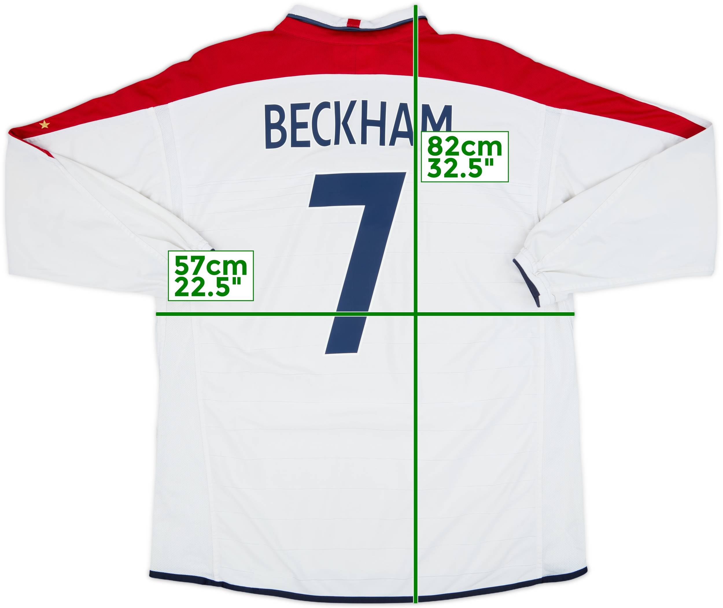 2003-05 England Home L/S Shirt Beckham #7 - 6/10 - (XXL)
