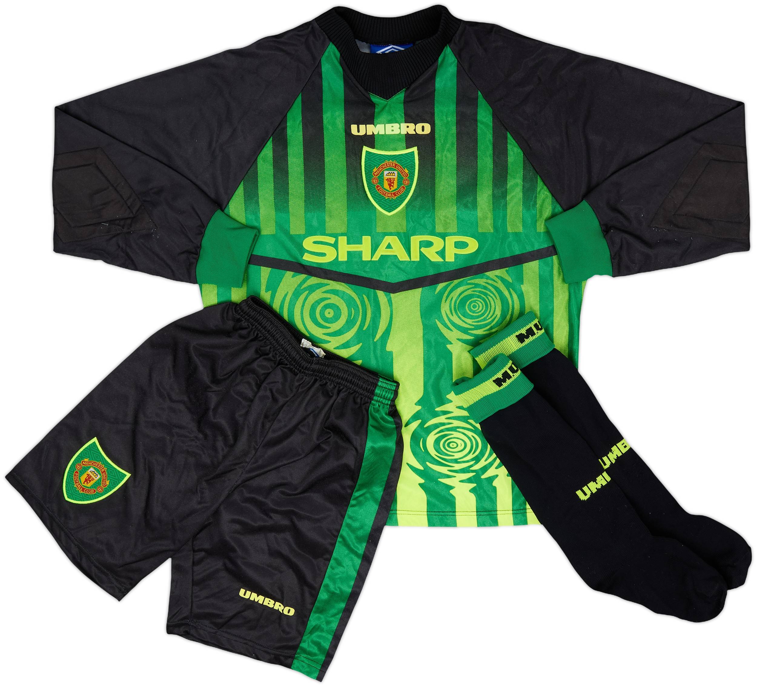 umbro サッカー FUNNY BOYS 23 MOTIVE ユニフォーム 1997-98 Manchester United GK Full Kit - 9/10 - (M.Boys)