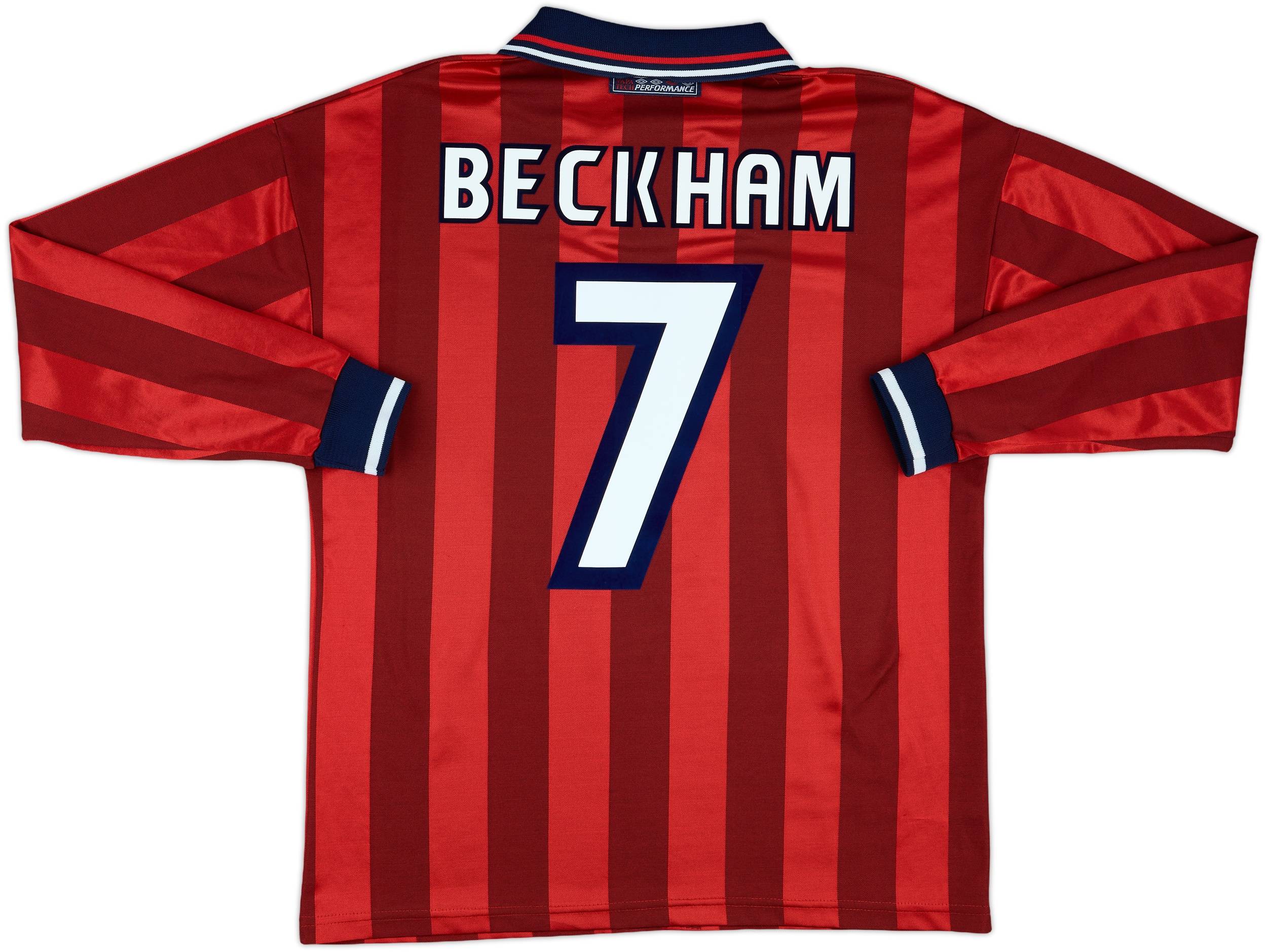 2001-03 England Home L/S Shirt Beckham #7 - 8/10 - (M)