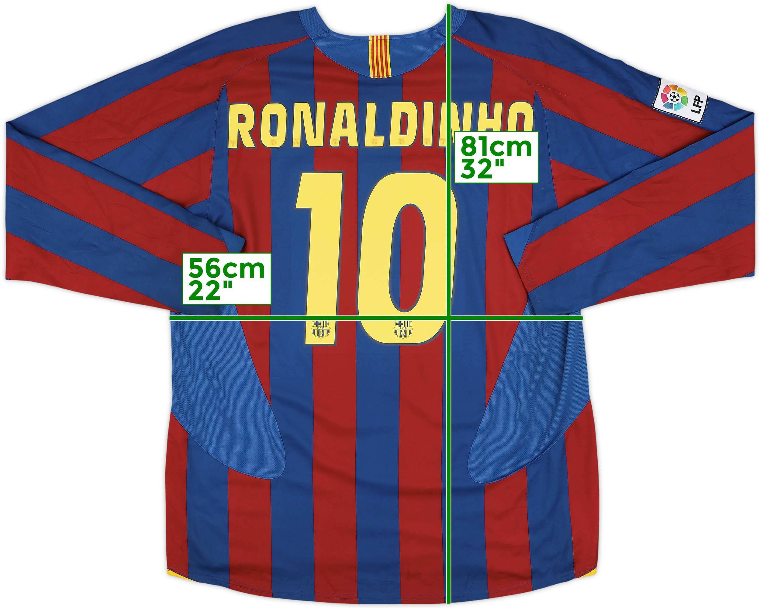 2005-06 Barcelona Home L/S Shirt Ronaldinho #10 - 8/10 - (XL)