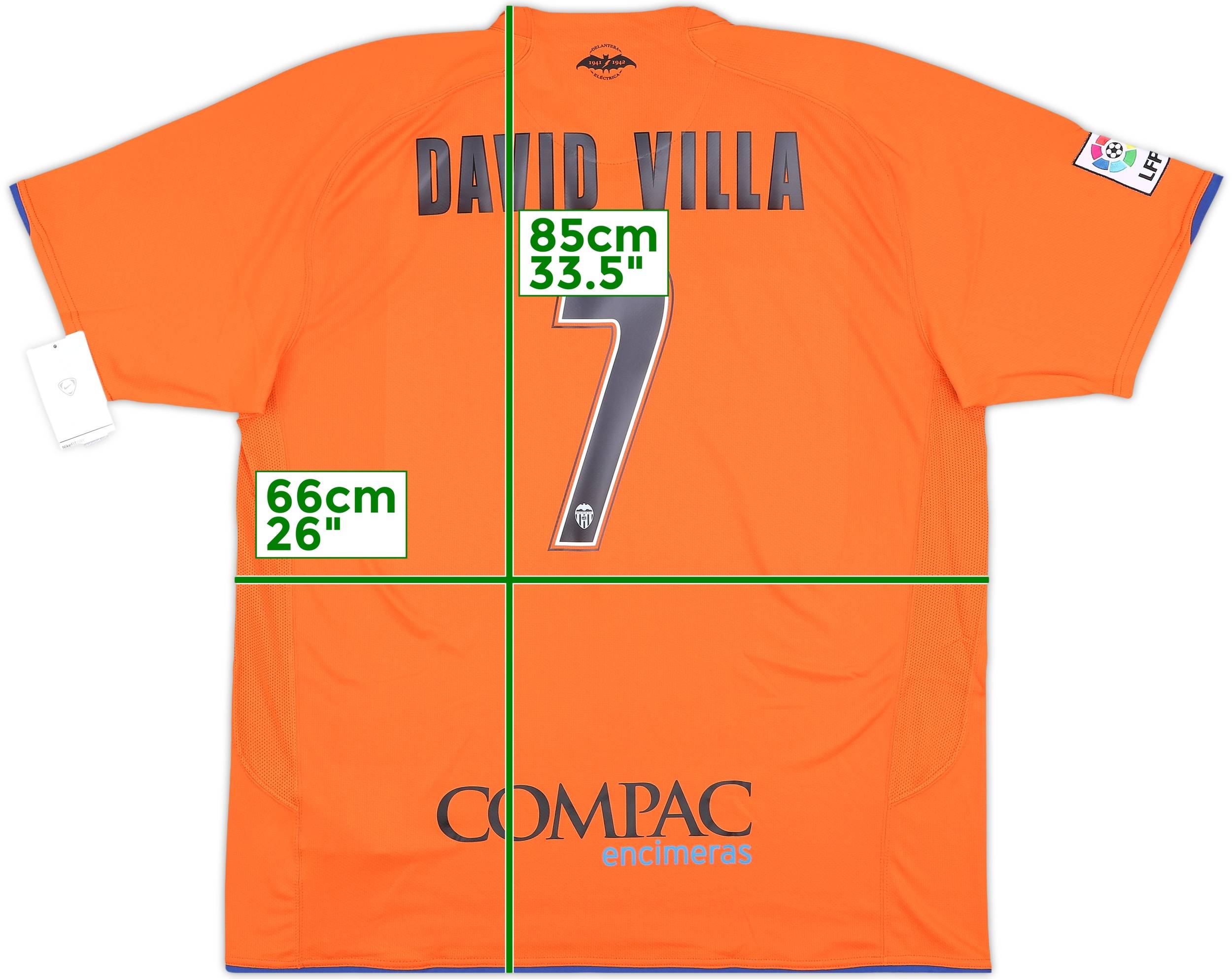 Valencia David Villa 7 Home Football Shirt 2007/08 Adults