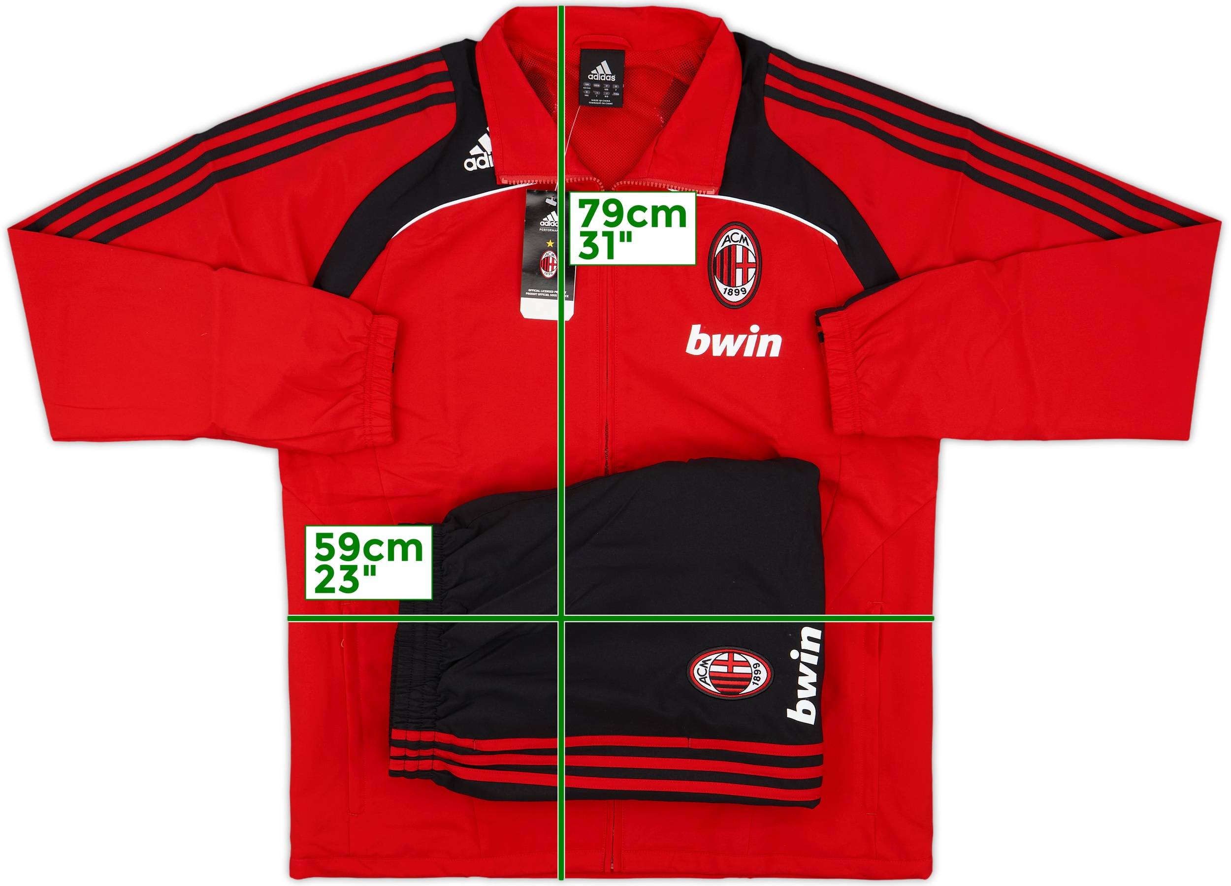 90”adidas AC.MILAN Mediolanum 上下スーツセット3L 2008-09 AC Milan adidas Tracksuit (L)