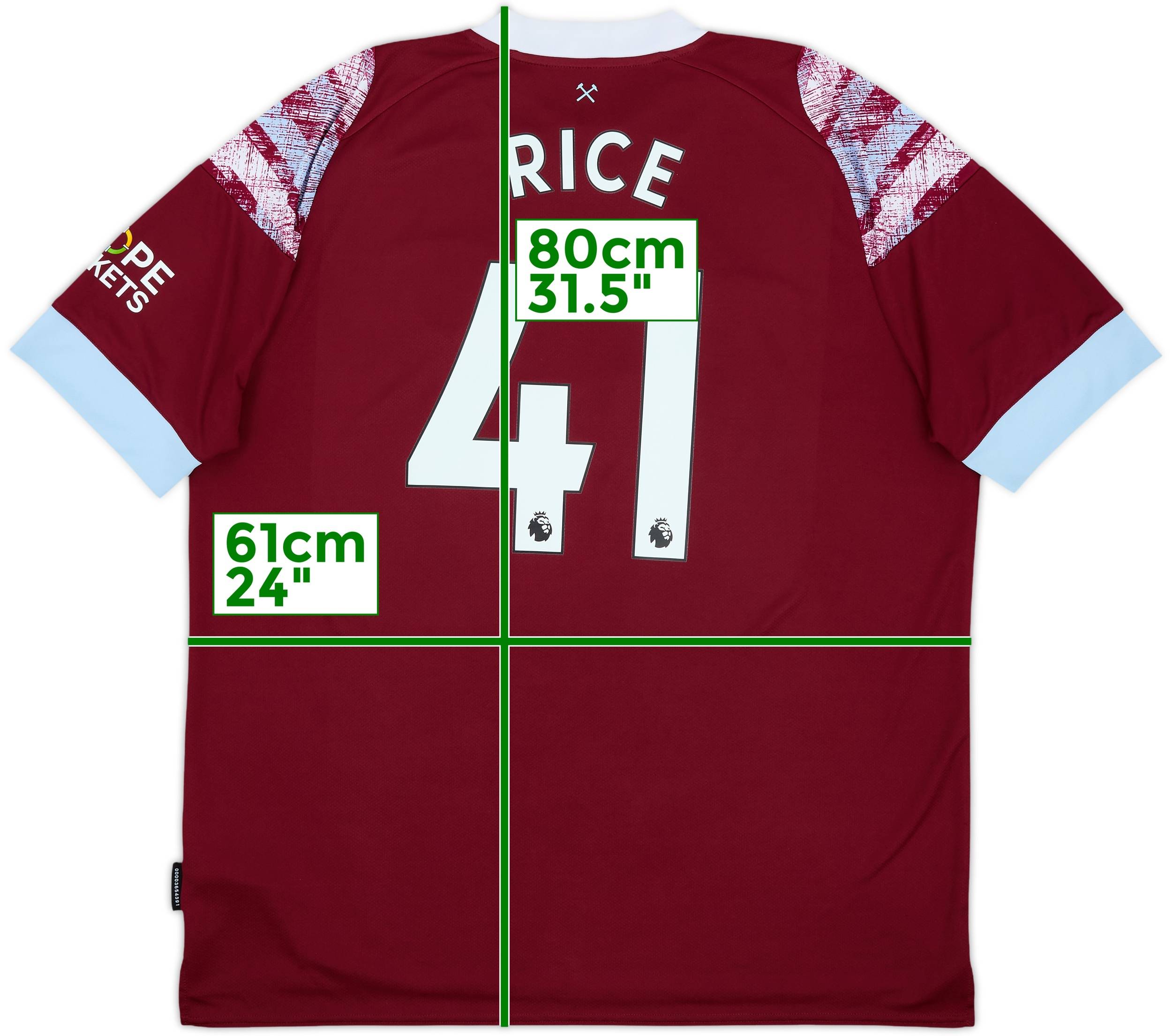 ウェストハムユナイテッド ライス 41 2022/23シーズンホームユニフォーム 2022-23 West Ham Home Shirt Rice #41 - 9/10 - (XXL)