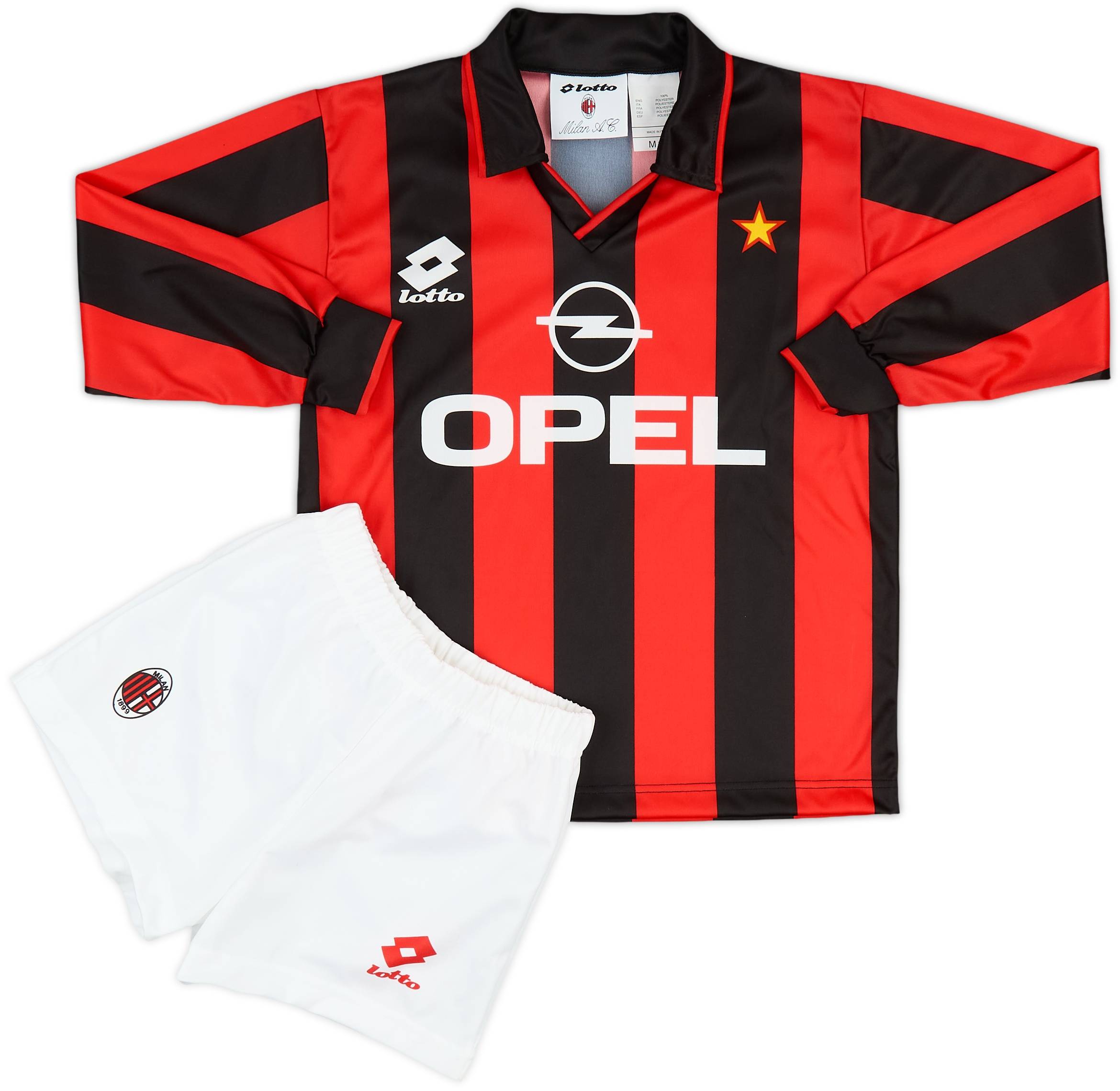 1994-95 AC Milan Basic Home L/S Shirt & Shorts - 9/10 - (S.Boys)