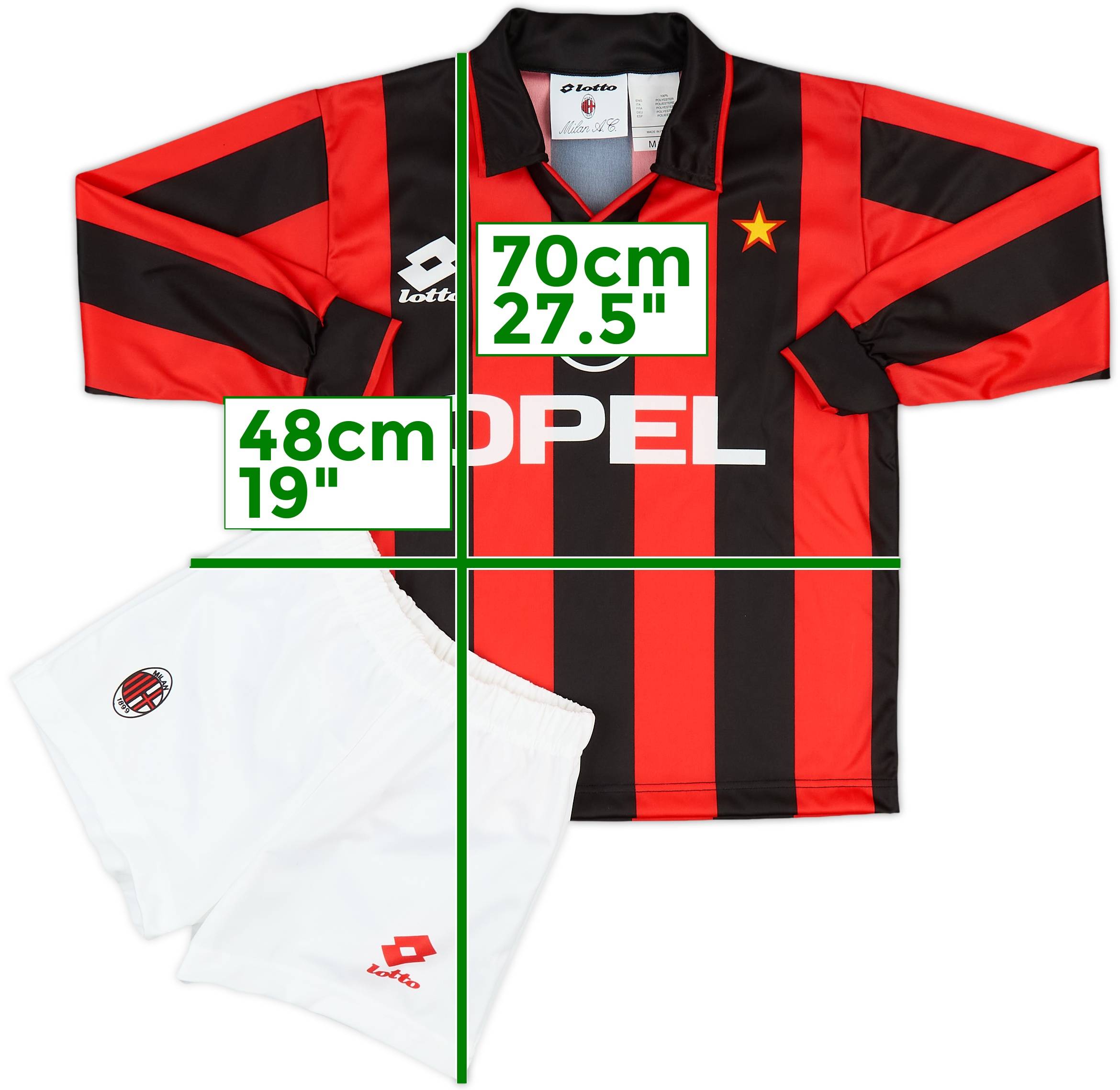 1994-95 AC Milan Basic Home L/S Shirt & Shorts - 9/10 - (S.Boys)