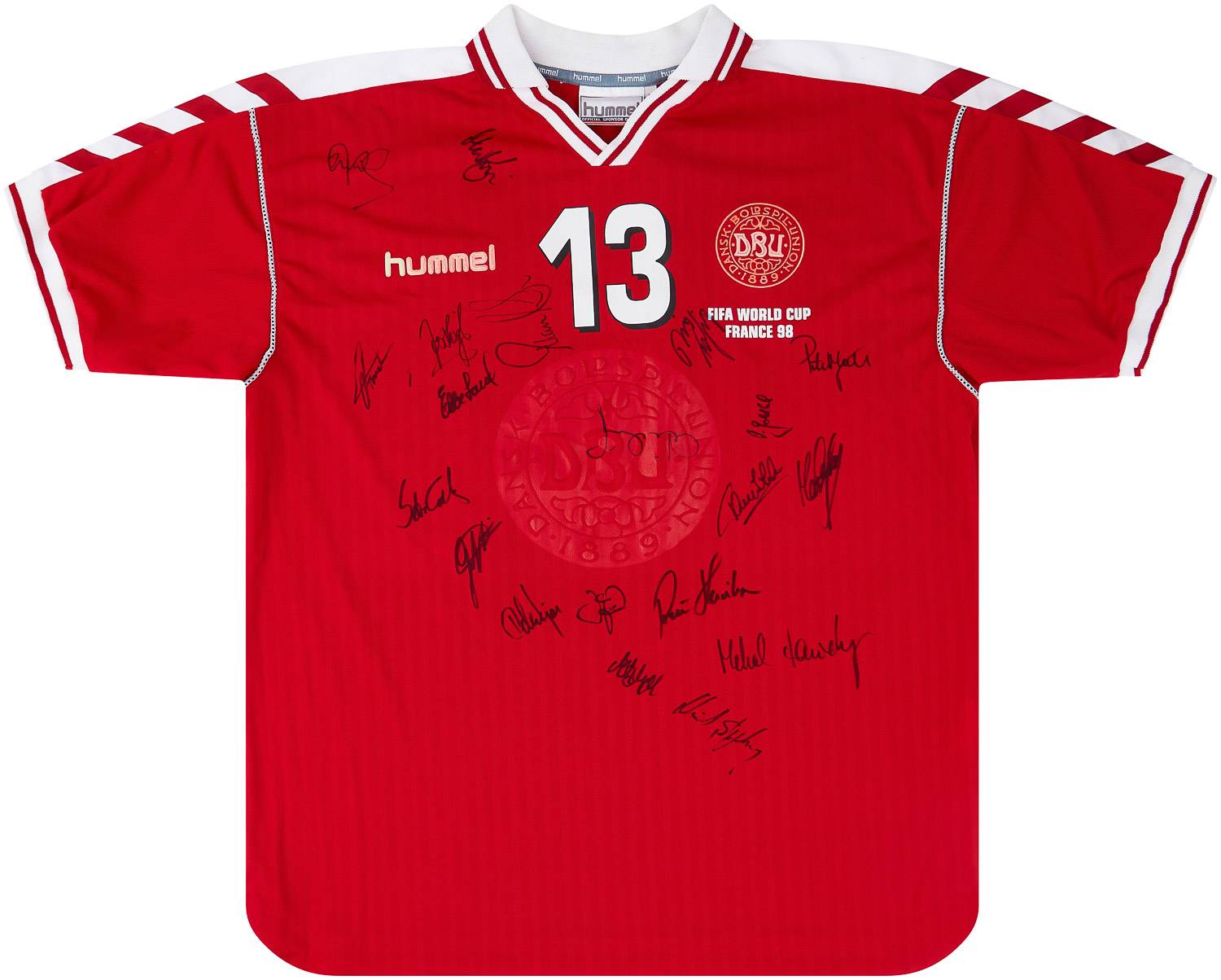 1998 Denmark Match Issue Signed World Cup Home Shirt Laursen #13