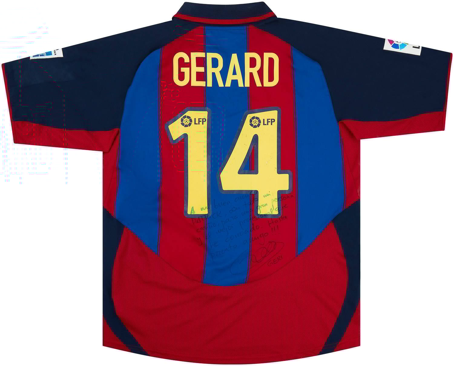 2003-04 Barcelona Match Issue Signed Home Shirt Gerard #14