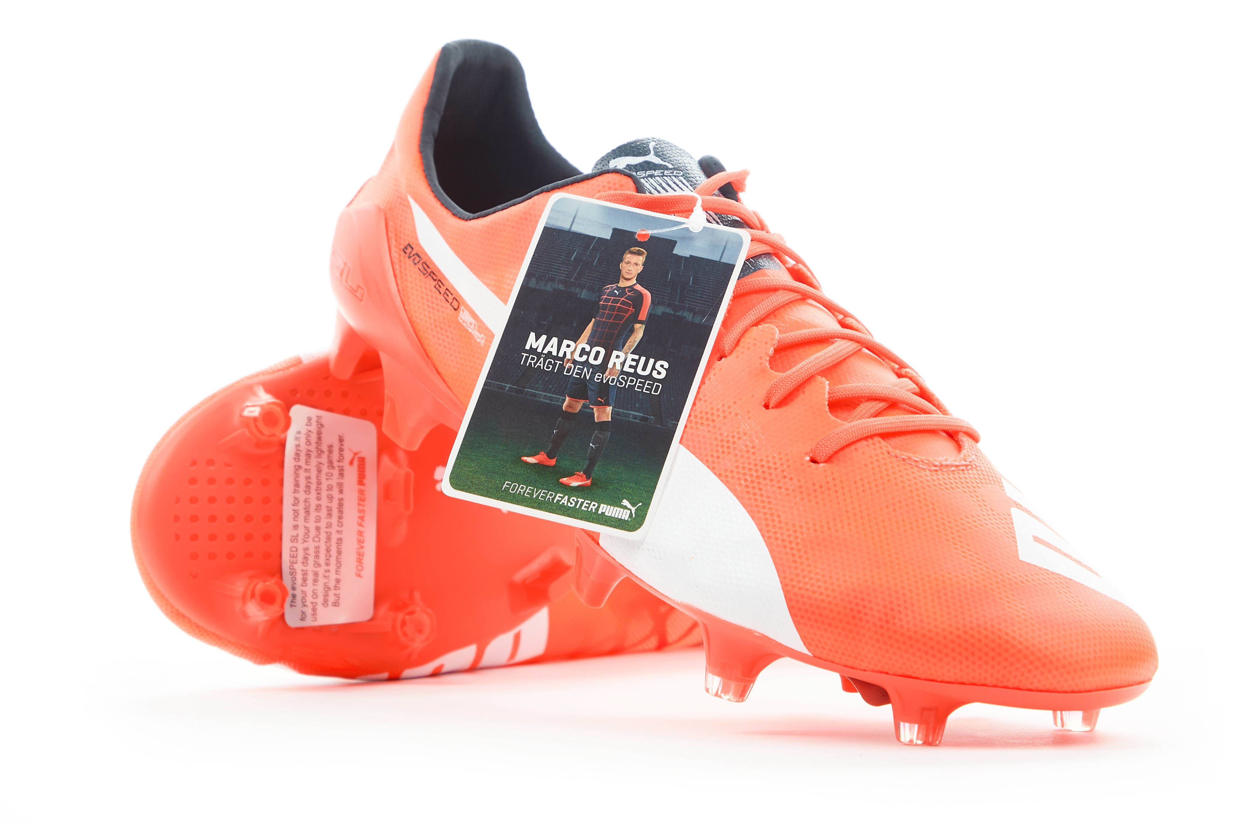 Orange Puma Evospeed Soccer Boots Puma EvoSPEED FG Puma White/Puma  Black/Shocking Orange