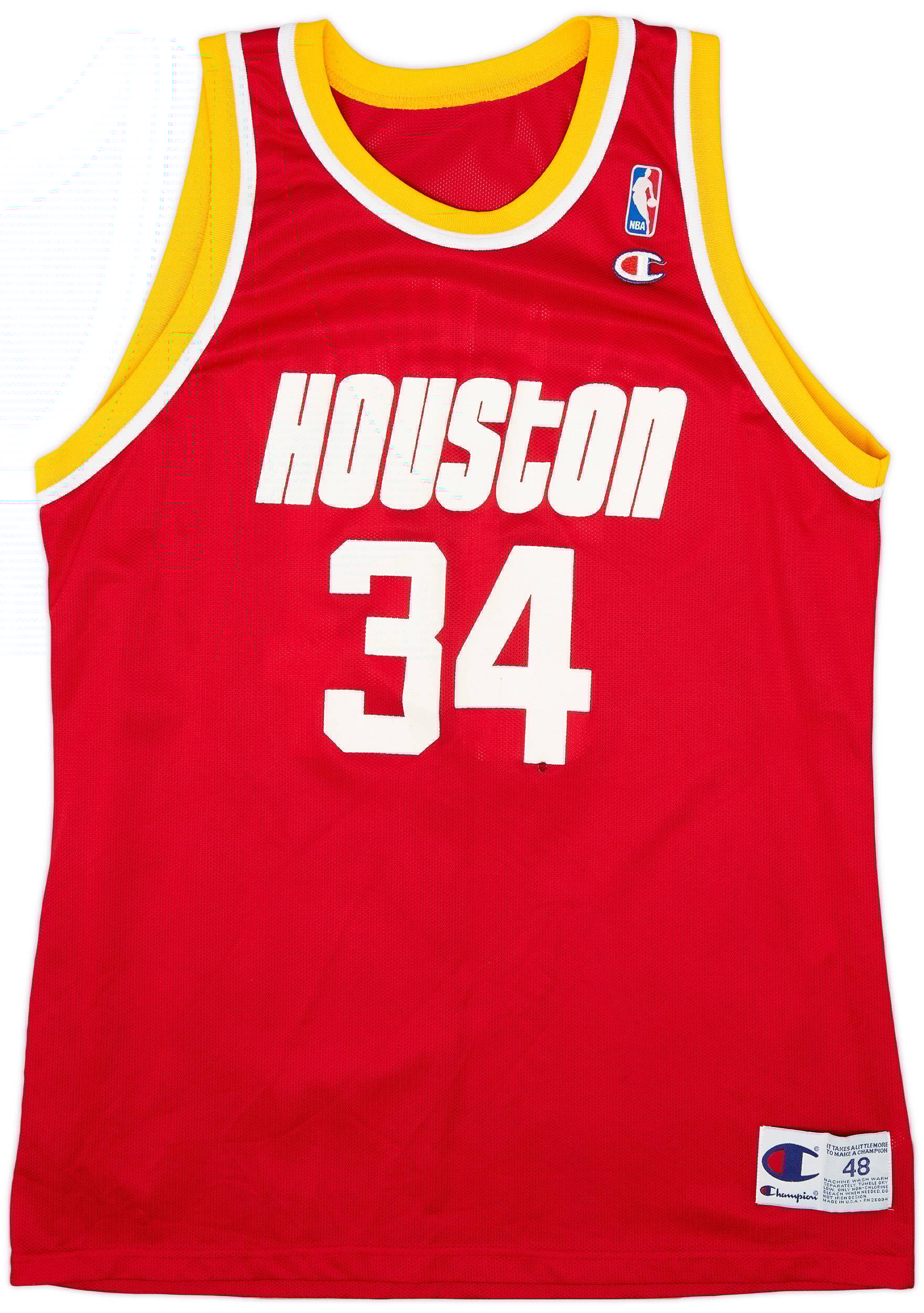 1990-95 Houston Rockets Olajuwon #34 Champion Away Jersey (Very Good) XL