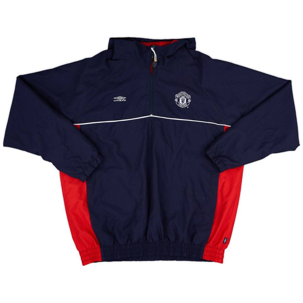 2000-01 Manchester United Umbro 1/4 Zip Hooded Track Jacket - 8/10 - (L)