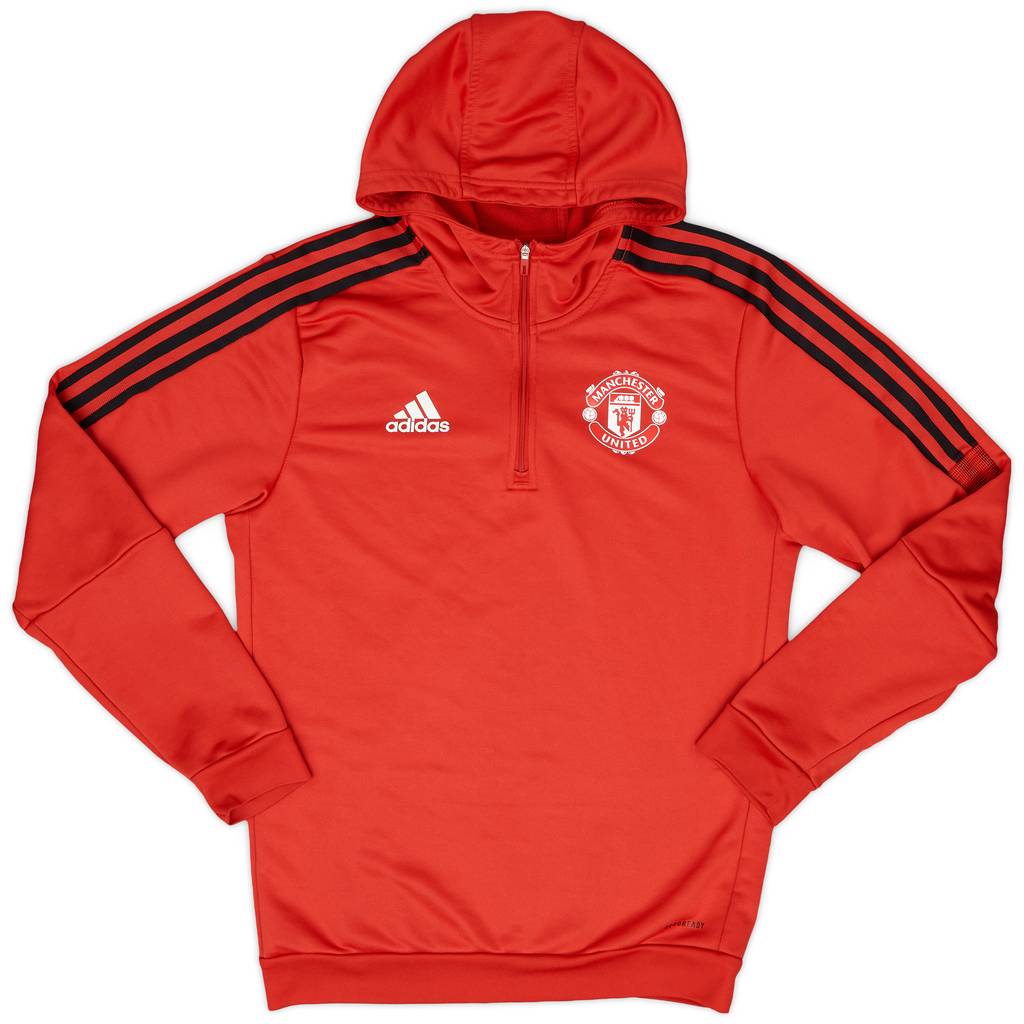2021-22 Manchester United adidas 1/4 Zip Hooded Drill Top - 8/10 - (S)