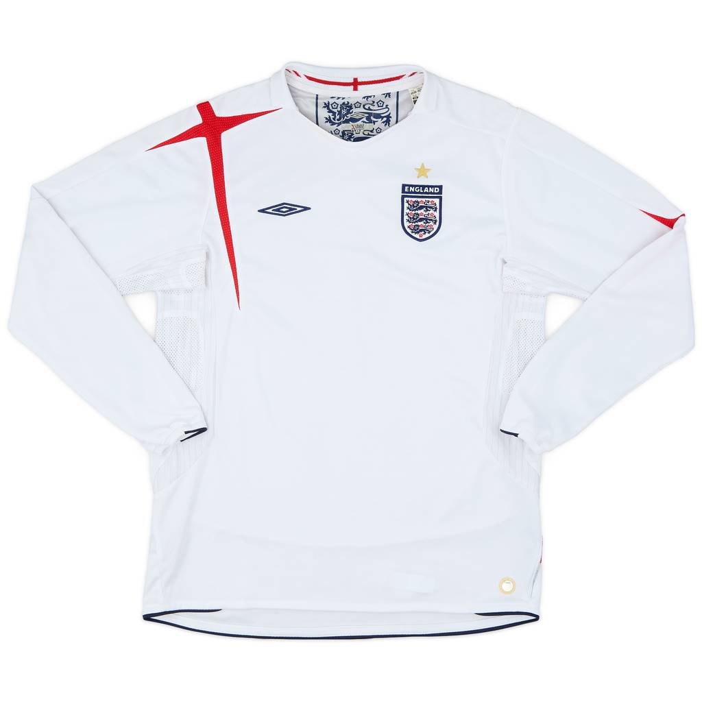 2005-07 England Home L/S Shirt - 7/10 - (XL.Boys)