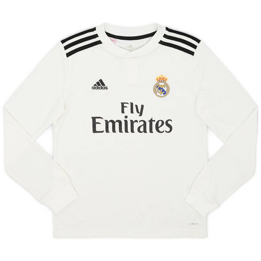 2018-19 Real Madrid Home L/S Shirt - 8/10 - (M.Boys)