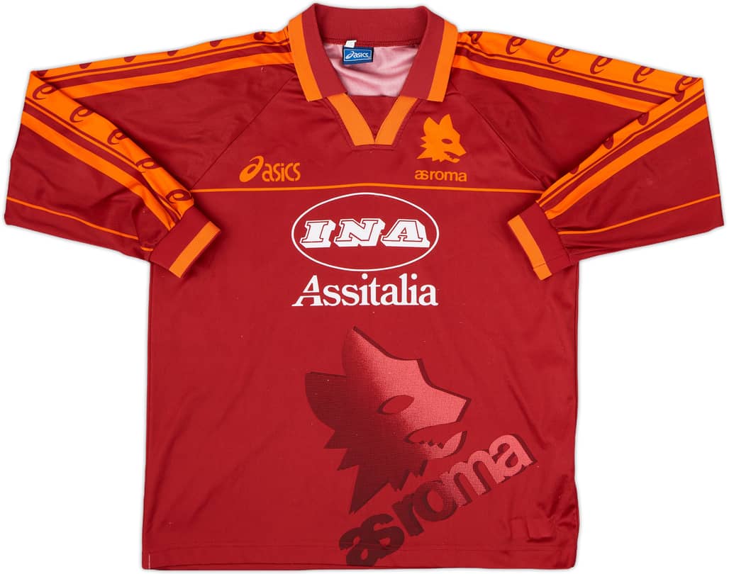 1995-96 Roma Home L/S Shirt - 8/10 - (S.Boys)