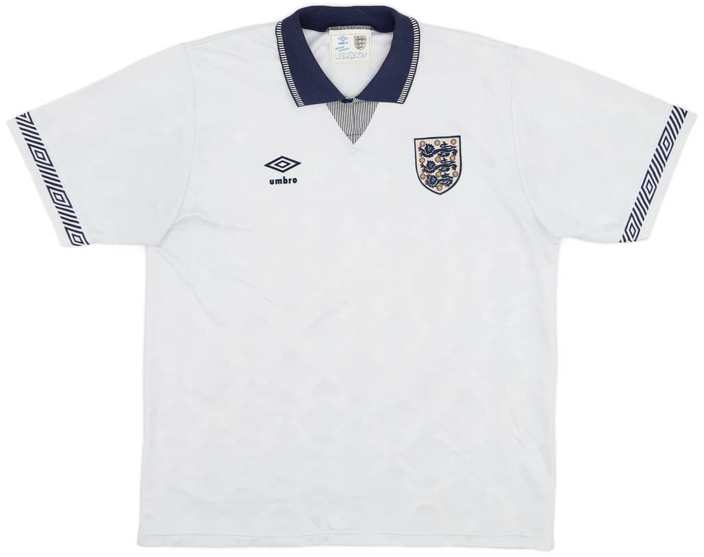 1990-92 England Home Shirt #19 (Gascoigne) - 7/10 - (XL)