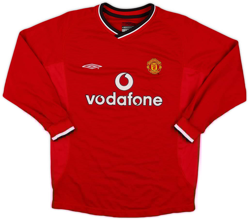 2000-02 Manchester United Home L/S Shirt - 7/10 - (M.Boys)