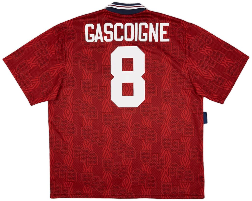 1993-95 England Away Shirt Gascoigne #8 - 8/10 - (XXL)