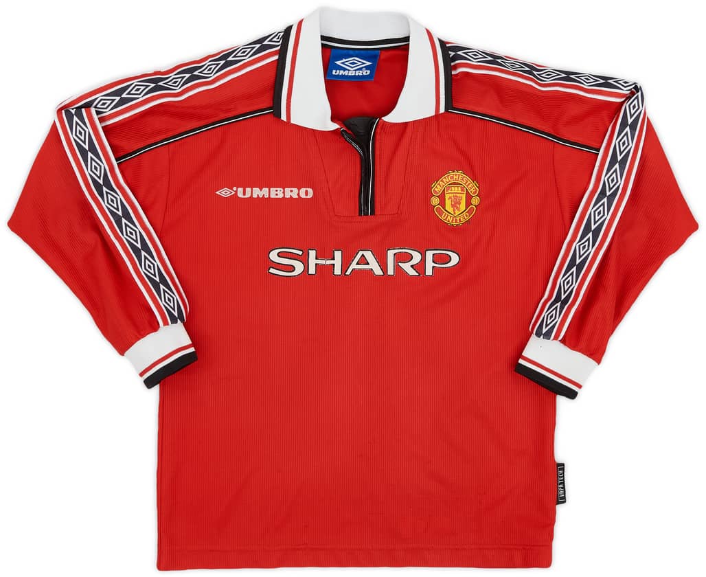 1998-00 Manchester United Home L/S Shirt - 6/10 - (M.Boys)