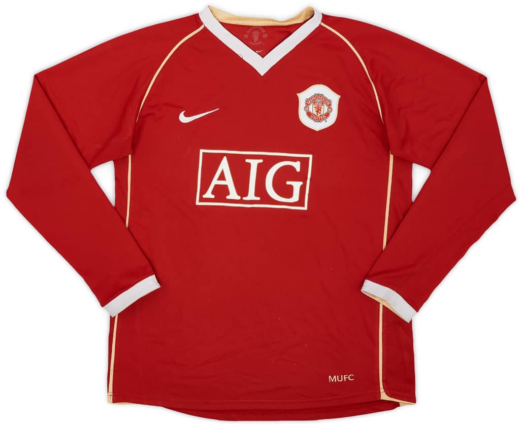2006-07 Manchester United Home L/S Shirt - 6/10 - (XL.Boys)