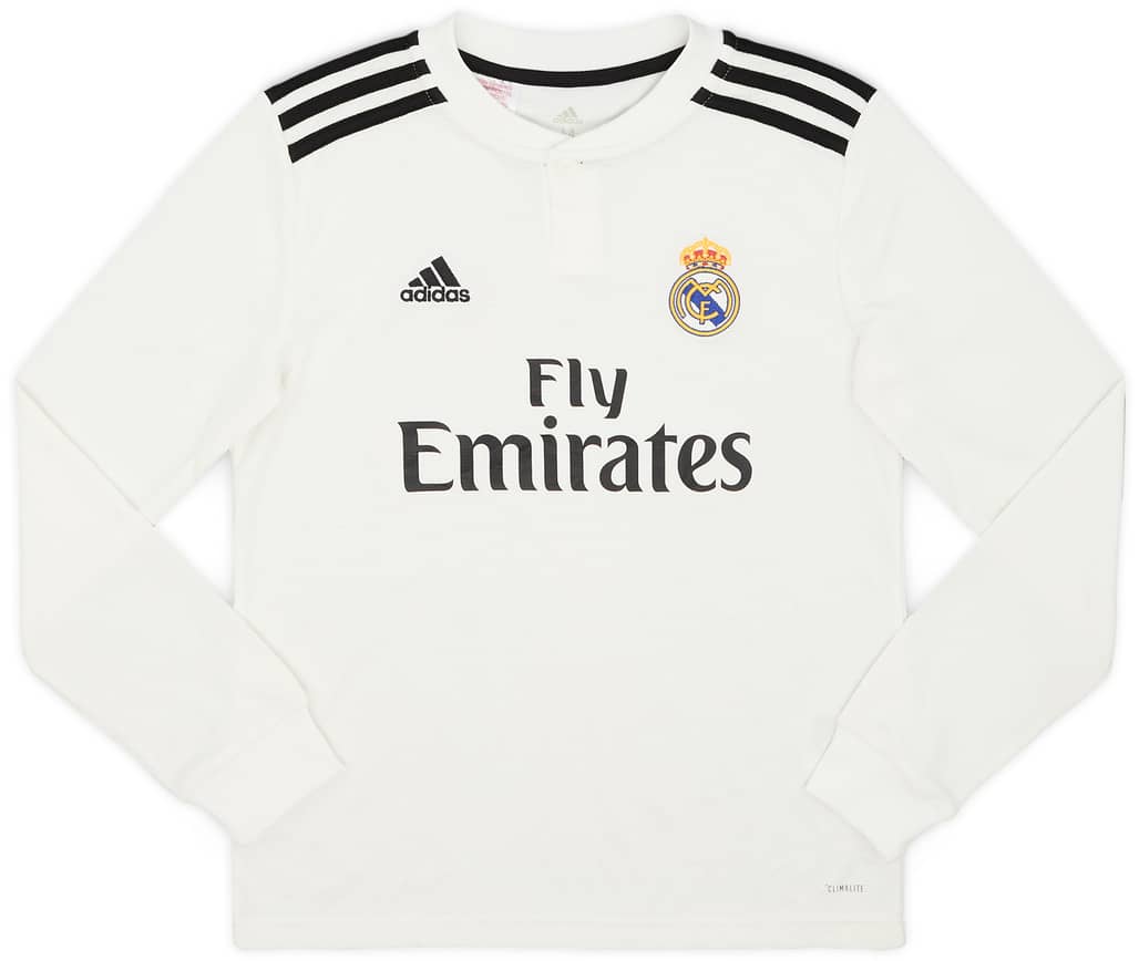 2018-19 Real Madrid Home L/S Shirt - 8/10 - (M.Boys)