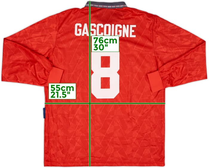 1990-93 England Away L/S Shirt Gascoigne #8 - 9/10 - (L)