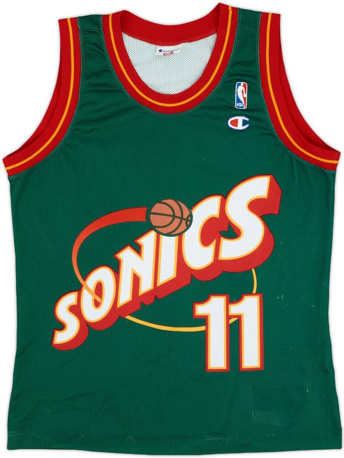 1995-99 Seattle Supersonics Schrempf #11 Champion Away Jersey - 6/10 - (S)