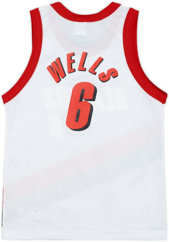 1998-02 Portland Trail Blazers Wells #6 Champion Home Jersey - 9/10 - (M.Boys)