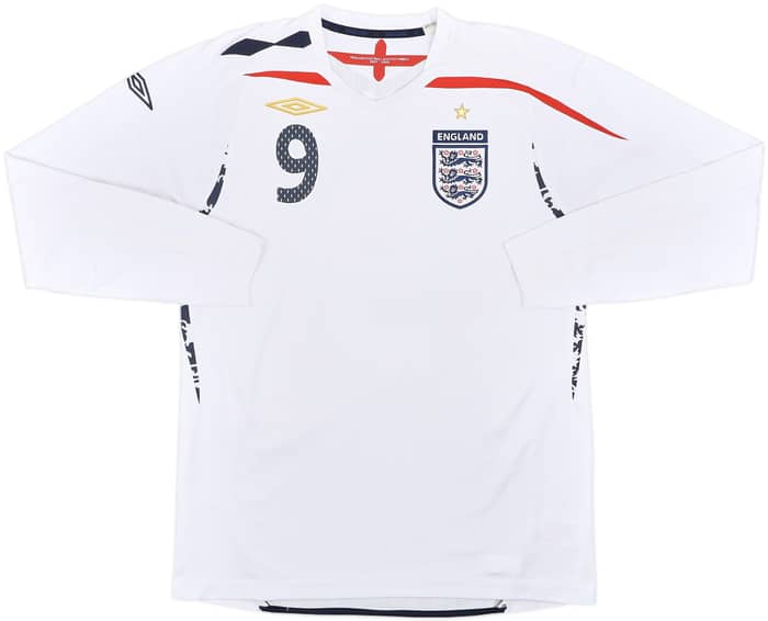 2007-09 England Home L/S Shirt Rooney #9 - 9/10 - (M)