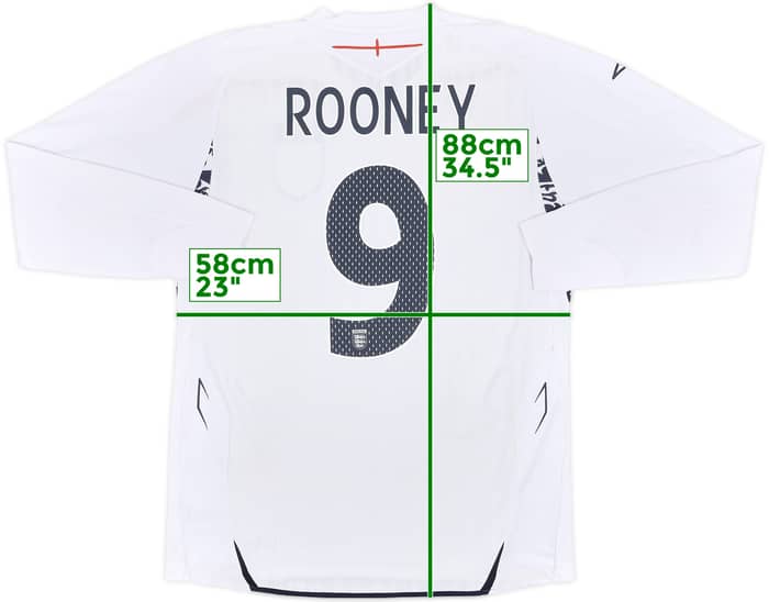 2007-09 England Home L/S Shirt Rooney #9 - 9/10 - (M)