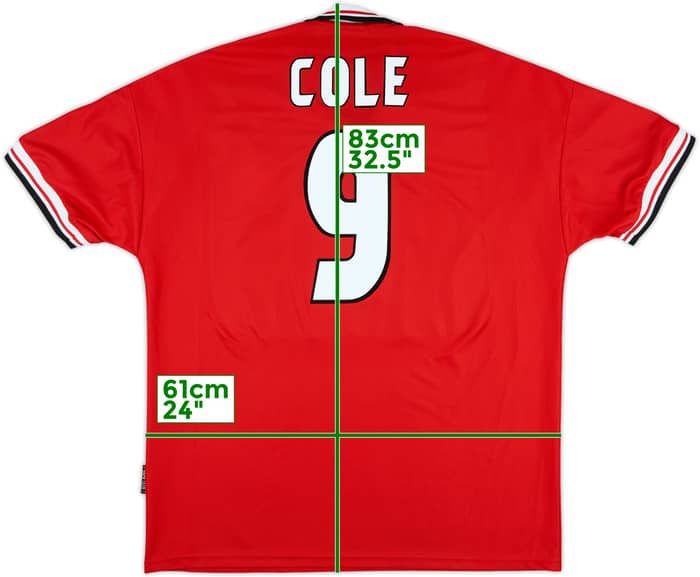1998-00 Manchester United Home Shirt Cole #9 - 8/10 - (XL)