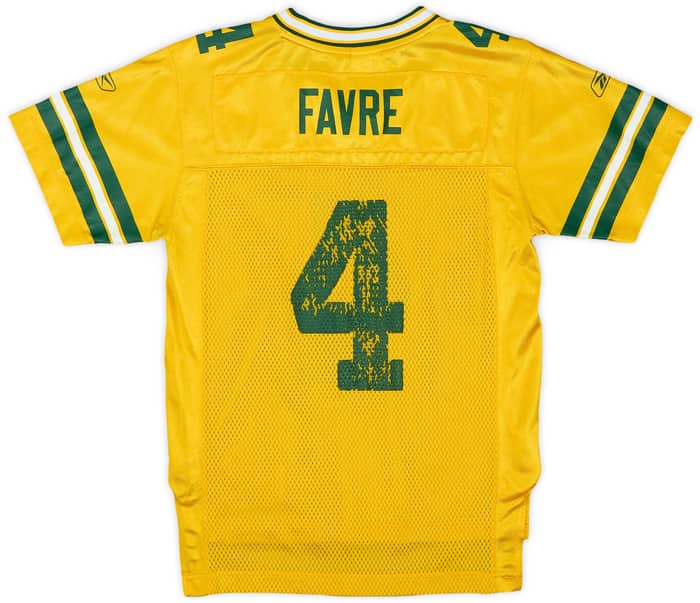 2005-06 Green Bay Packers Favre #4 Reebok On Field Alternate Jersey - 5/10 - (M.Boys)