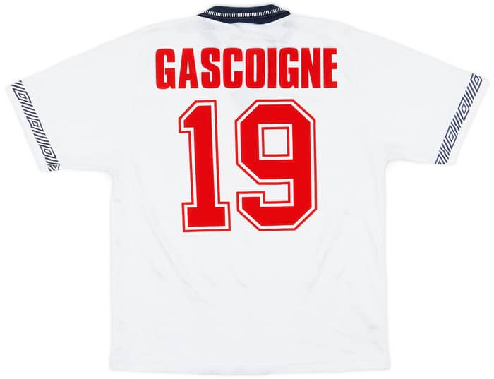 1990-92 England Home Shirt Gascoigne #19 - 6/10 - (S)
