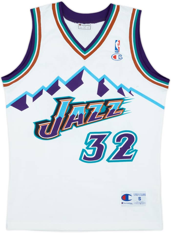 1996-03 Utah Jazz Malone #32 Champion Home Jersey - 8/10 - (S)