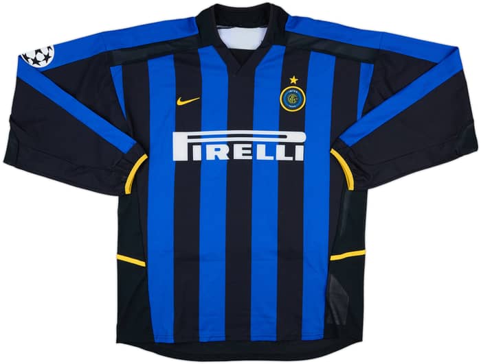 2002-03 Inter Milan Match Issue Champions League Signed Home L/S Shirt Morfeo #10