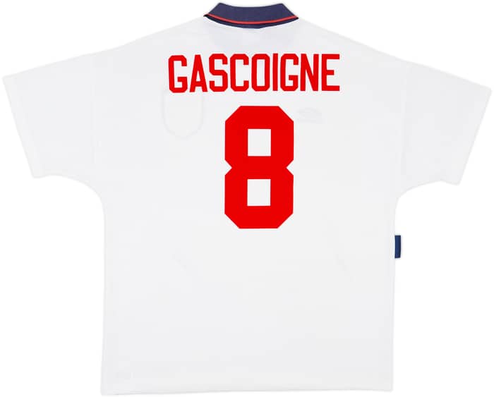 1993-95 England Home Shirt Gascoigne #8 - 8/10 - (XL)