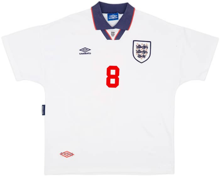 1993-95 England Home Shirt Gascoigne #8 - 8/10 - (XL)