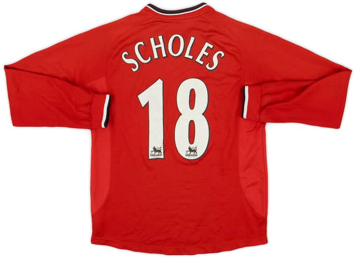 2000-02 Manchester United Home L/S Shirt Scholes #18 - 7/10 - (L)
