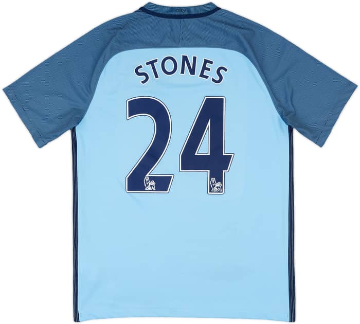 2016-17 Manchester City Home Shirt Stones #24 - 9/10 - (M)