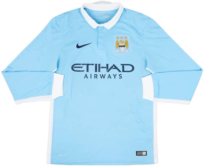 2015-16 Manchester City Home L/S Shirt Kun Aguero #10 - 8/10 - (S)