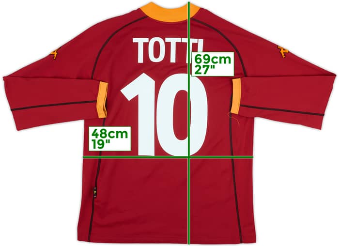 2001-02 Roma Home L/S Shirt Totti #10 - 7/10 - (XL)